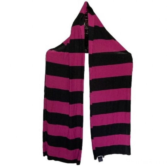 RUGBY Knit Scarf Black and Burgundy Striped Preppy Academia 80 x 14 inches - Picture 8 of 16